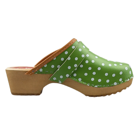 Dina Swedish clogs green with dots