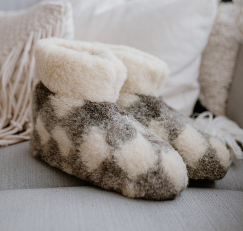 Wool indoor slippers high model chequered