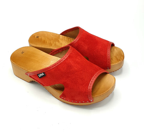 Dina wooden sandals red suede