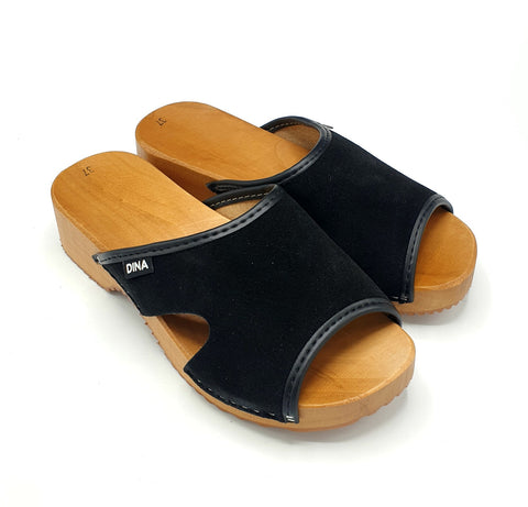 Dina wooden sandals black suede