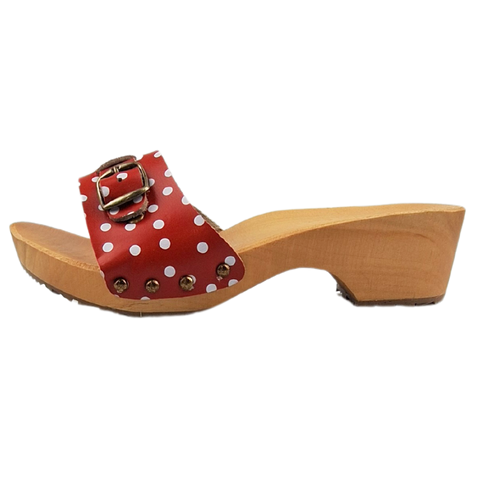 Dina wooden sandals red with dots