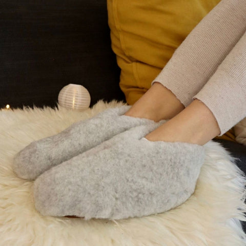 Wool indoor slippers folded collar grey