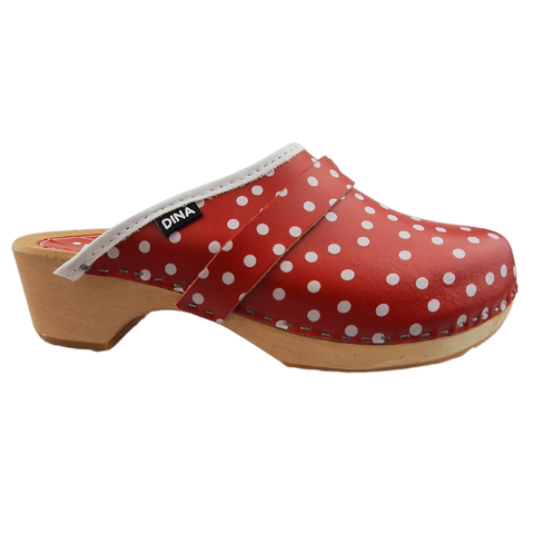 Dina Swedish clogs red with dots